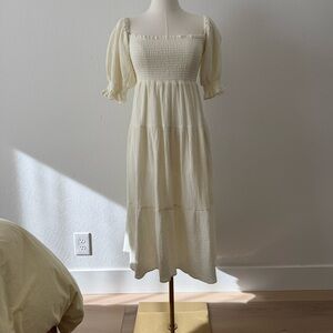 Butter Yellow Midi Dress with Sleeves